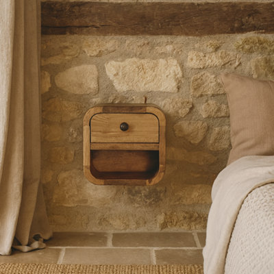 Wyld Haus Cagliari Mini Curved Oak-Finish Mango Wood Bedside With Drawer And Shelf from B&Q