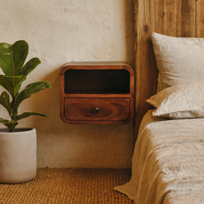 Wyld Haus Cagliari Small Wall Mounted Curved Chestnut Bedside With Shelf from B&Q
