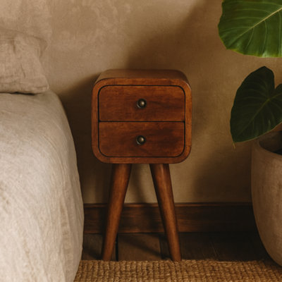 Wyld Haus Cagliari Small 2-Drawer Curved Chestnut Mango Wood Bedside Table from B&Q