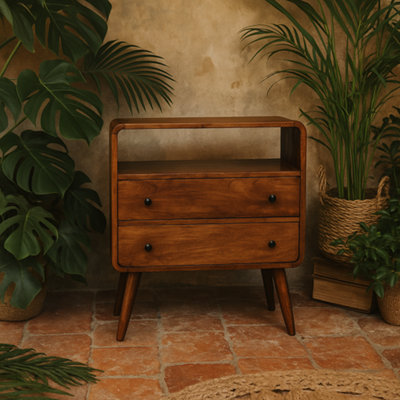 Wyld Haus Trento Curved 2-Drawer Mango Wood Console TableChestnut from B&Q