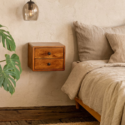 Wyld Haus Cortina (Solis Collection) 2-Drawer Mango Wood Wall-Mounted Bedside TableChestnut30X25X24 Cm from B&Q