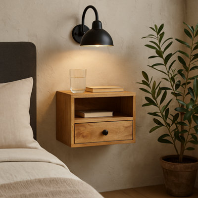 Wyld Haus Trieste Solis 1-Drawer Mango Wood Wall-Mounted Nightstand from B&Q