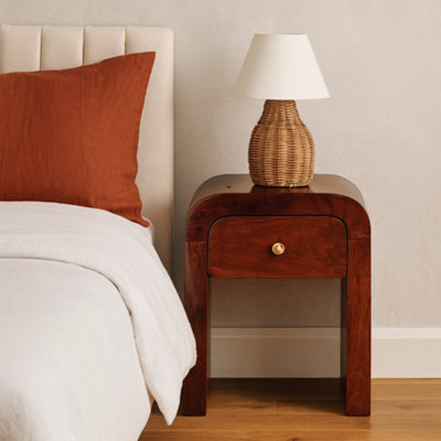 Wyld Haus Chioggia Mango Wood Bedside Table With Curved EdgesChestnut Finish from B&Q