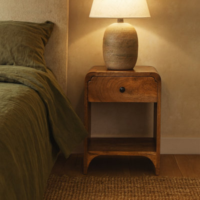 Wyld Haus Paris Natural Mango Wood Nightstand With Drawer And Open Shelf from B&Q
