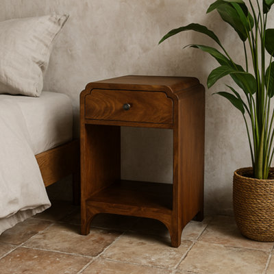 Wyld Haus Paris Mango Wood Bedside Table With Drawer And Open ShelfChestnut Finish from B&Q