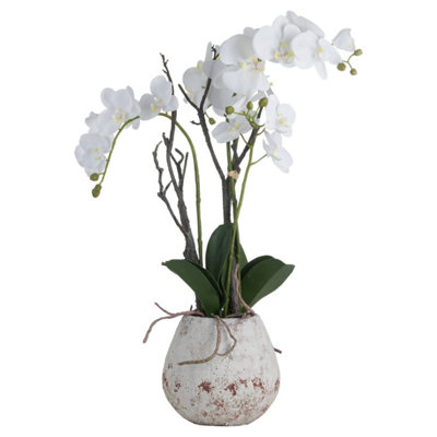 Wyld Haus Unisex White Artificial Orchid In Stone Effect Pot - Image 3
