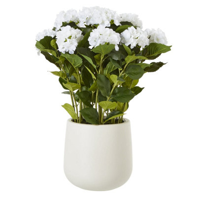 Wyld Haus 79 Cm Large White Hydrangea Artificial Plant In White Matte Pot