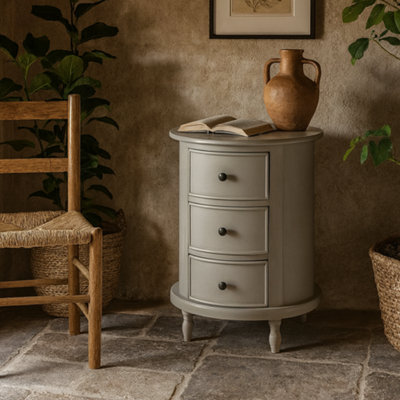Wyld Haus Thuy Grey Wood Half Moon 3 Drawer Round Side TableMatt Finish450X660X450mm from B&Q
