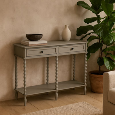 Wyld Haus Thuy Grey Large Two-Drawer Wood Console Table from B&Q