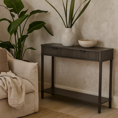 Wyld Haus Sagevale 2-Drawer Ribbed Console Table With Bottom ShelfBrown from B&Q