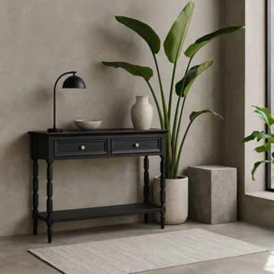 Wyld Haus Ploumanach 2-Drawer Black Wooden Console Table With Lower Shelf 900X330X800mm from B&Q