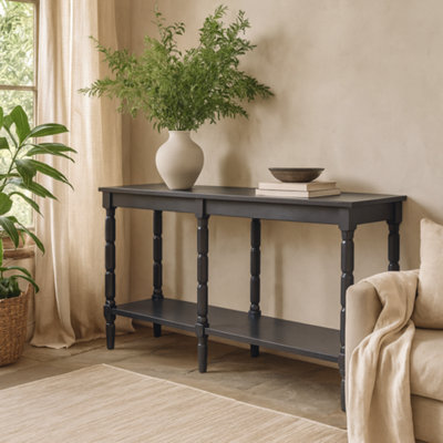 Wyld Haus Ploumanach Large Black Wooden Console Table With Lower Shelf from B&Q