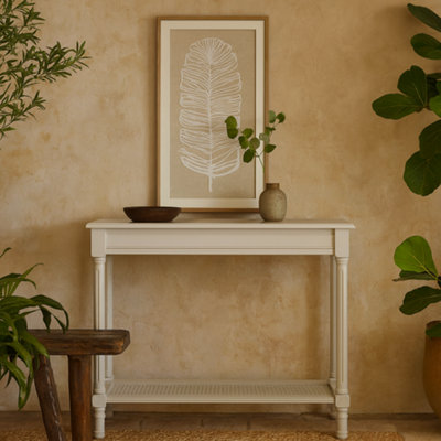 Wyld Haus Rochemaure White Console Table With Rattan Shelf from B&Q