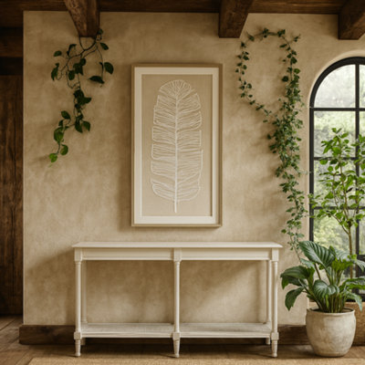 Wyld Haus Rochemaure Large White Console Table With Rattan Bottom Shelf from B&Q