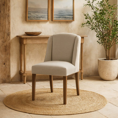 B&Q -  Olargues Soft Grey Linen Upholstered Dining Chair Pared Back Design