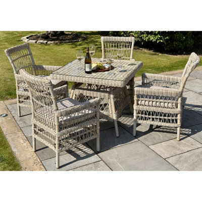 Wyld Haus Santorini 4-Seater Cream Wicker Outdoor Dining Set With Glass Table from B&Q