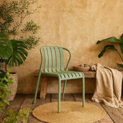 Wyld Haus Ollioules Sage Green Slatted Outdoor Dining Chair With Armrest from B&Q