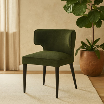 Wyld Haus Mirmande Mid Century Upholstered Curved Green Dining Chair With Wooden Legs from B&Q