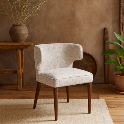 Wyld Haus Mirmande Mid-Century Upholstered Curved Dining ChairGrey BoucléWooden Legs from B&Q