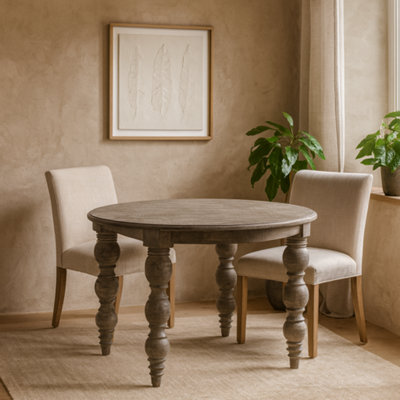 Wyld Haus Montaine 1200 mm Round Farmhouse Dining Table Mid-Century Turned Legs Soft Grey from B&Q