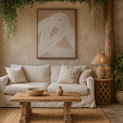 Wyld Haus Naousa Coastal Cream And White Line Art In Minimal Wood Frame from B&Q