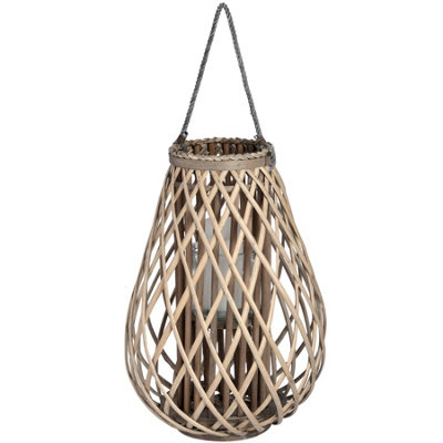 Wyld Haus Large Coastal Wicker LanternTall Handwoven Rattan Candle Holder 550mm from B&Q