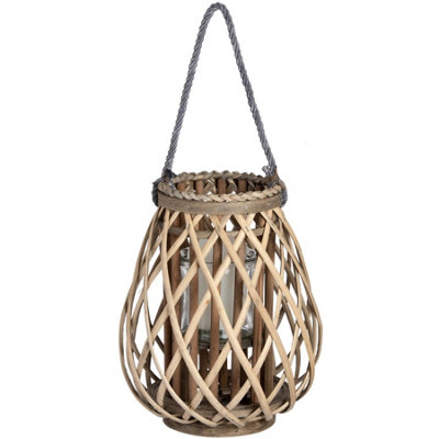 Wyld Haus Small Coastal Wicker Lantern With Glass Candle HolderRope HandleBrown from B&Q