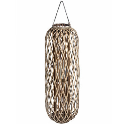 Wyld Haus Large Tall Wicker Lantern With Glass Insert from B&Q