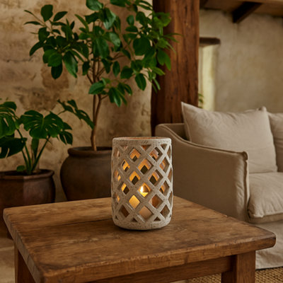Wyld Haus Large Grey Stone Effect Hurricane Lantern from B&Q