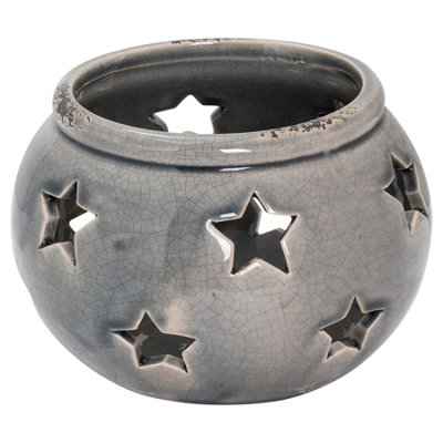 Wyld Haus Grey Ceramic Star Candle Holder Lantern With Crackle Glaze 140 X 100 mm from B&Q