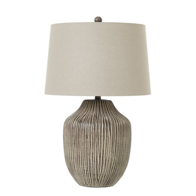 Wyld Haus Ochre Carved Textured Table Lamp With Linen Shade from B&Q