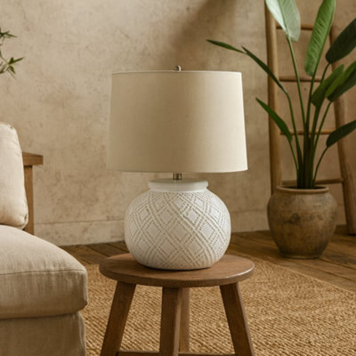 Wyld Haus Lautrec Geometric Dot White Ceramic Lamp With Cream Linen Shade
