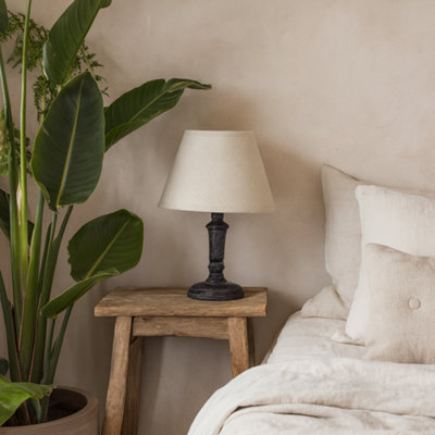 Wyld Haus Brantes Distressed Black Table Lamp With Natural Linen Shade from B&Q