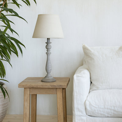 Wyld Haus Giverny Whitewashed Turned Wooden Pillar Table Lamp With Cream Linen Shade from B&Q