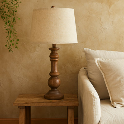 Wyld Haus Perouges Slim Pillar Table Lamp With Cream Linen Shade from B&Q