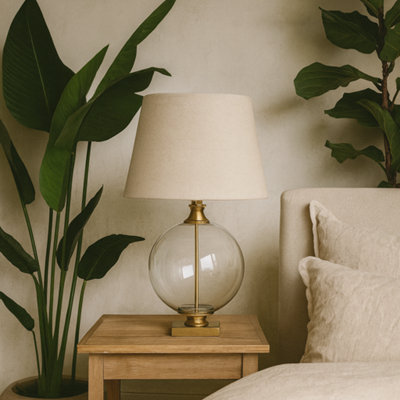 Wyld Haus Domme Glass Orb Table Lamp With Cream Linen Tapered Shade from B&Q