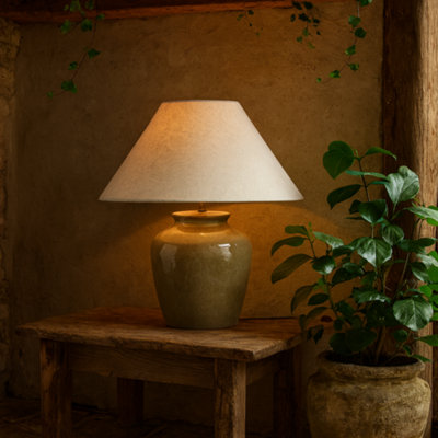 Wyld Haus Rocamadour Ceramic Table Lamp With Tapered Linen Shade from B&Q