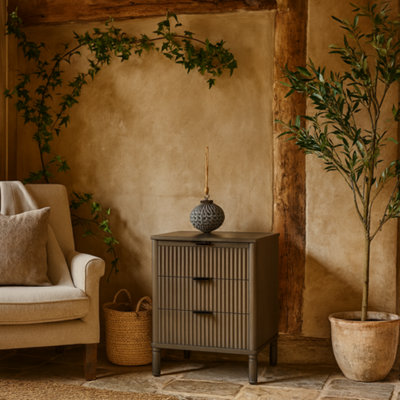 Wyld Haus Sagevale Ribbed 3 Drawer Bedside Table from B&Q