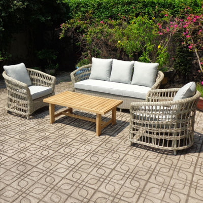 Wyld Haus Sorrento Grey Wicker Outdoor 5 Seater Set With Coffee Table from B&Q
