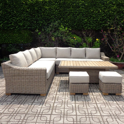 Wyld Haus Sorrento Large Cream Rattan Corner Set With Riser Table And 2 Stools from B&Q
