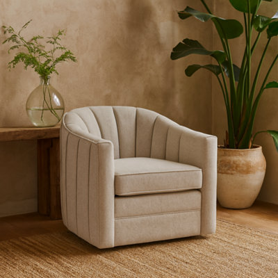 Wyld Haus Sandstone Swivel ArmchairTaupe Twill UpholsteryWood Frame from B&Q