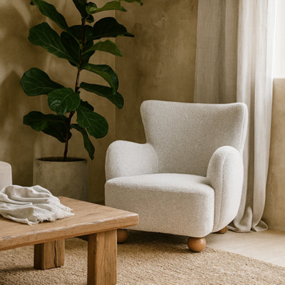 Wyld Haus Stamford Greige Large Accent Armchair Wooden Feet from B&Q