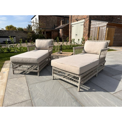 Wyld Haus Santorini Cream Wicker Sun Lounger Set 2 Chaise Loungers With Side Table By from B&Q