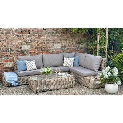 Wyld Haus Costa Wicker Outdoor Large Corner Sofa Set With Glass-Top Coffee Table from B&Q
