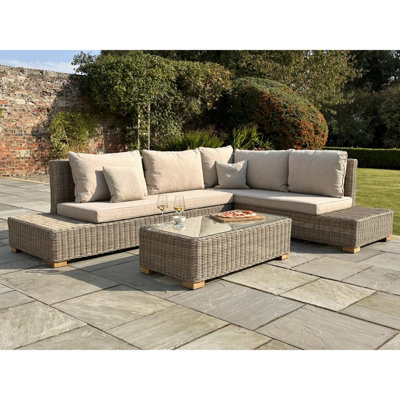 Wyld Haus Sorrento Cream Wicker Large Corner Sofa And Coffee Table Set from B&Q