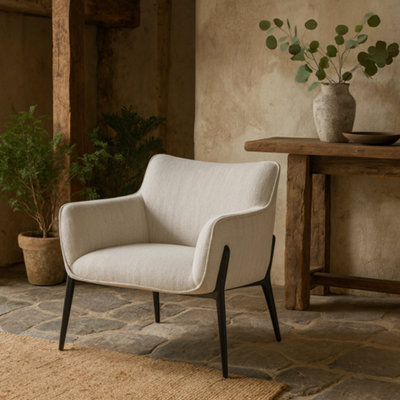 Wyld Haus Nashville White Upholstered Accent Armchair Black Metal Legs from B&Q