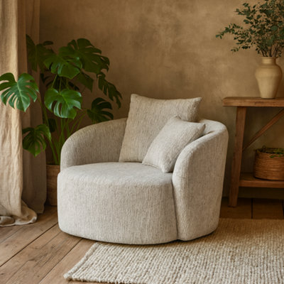 Wyld Haus Norwalk Minimalist White Upholstered Swivel Accent Armchair from B&Q