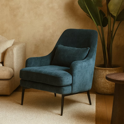 Wyld Haus Camden Wingback Blue Velvet Accent Armchair from B&Q