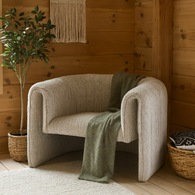 Wyld Haus Mirmande Soft Grey Minimalist Curved Accent Armchair from B&Q