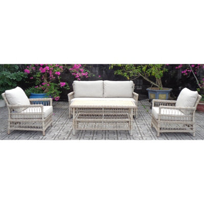 Wyld Haus Santorini Cream Wicker Outdoor 4 Seater Lounge Set from B&Q